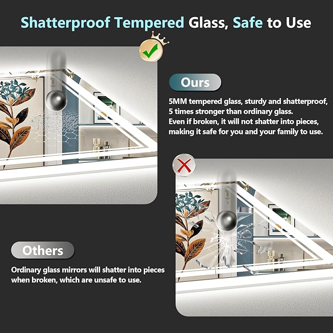 55x30 LED Bathroom Mirror with Lights, Backlit + Front Lit, Anti-Fog Lighted Vanity Mirror for Bathroom Wall with 3 Colors, Stepless Dimmable, Memory, Shatter-Proof, Tempered Glass, ETL Listed