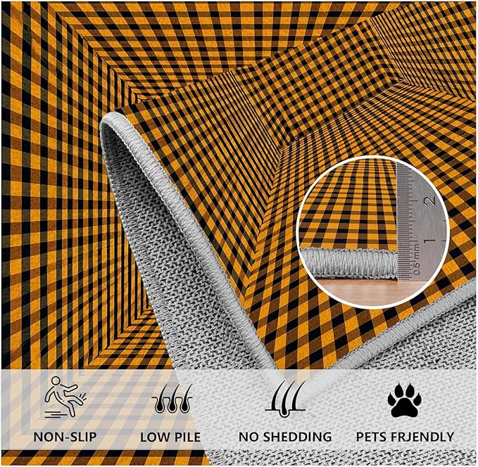 3D Rugs Optical Illusion - Plaid Rug 7x10, Geometric Stripes Soft Neutral Indoor Floor Mats Carpet, Non-Slip Stain Resistant Modern Orange Rug for Bedroom, Living Room Rugs