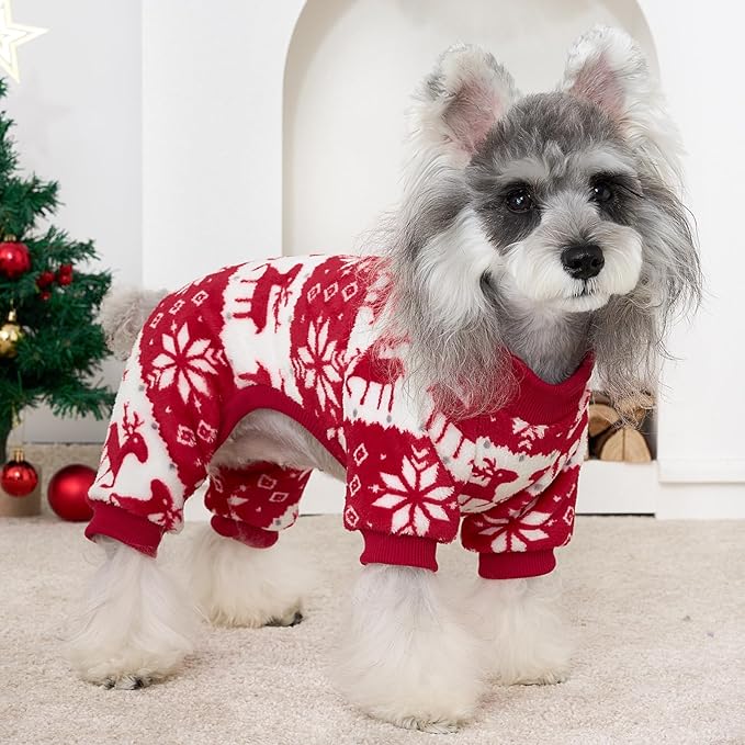 XPUDAC Christmas Dog Sweater Fleece Dog Pajamas for Small Medium Dogs Girl Boy Winter Puppy Clothes Holiday Puppy Onesie Cat Pjs Jammies, S
