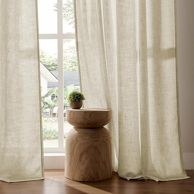 Joydeco Linen Curtains 96 Inch Length 2 Panel Sets,Light Filtering Curtains for Bedroom 52 Inch Wide Living Room Drapes with Back Tabs & Rod Pockets (W52 x L96 Inch, Linen)