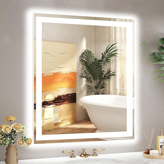 30"x 36" LED Bathroom Mirror with Front and Backlit, 3 Colors Wall Vanity Mirror with Lights, Controlled Separately LED Smart Mirror for Bathroom, Anti-Fog, Stepless Dimmable, Memory(ETL)