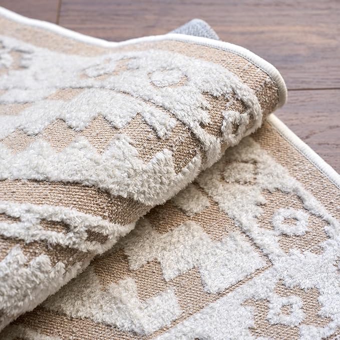 Moroccan Washable Runner Rug 2x6, Geometric Woven Area Rug, Farmhouse Boho Hallway Rug Runner, Non-Slip Soft Throw Mat for Kitchen Bedroom Living Room Laundry Entryway, Cream/White