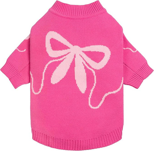 Fitwarm Bowknot Valentines Dog Sweater, Thermal Dog Winter Clothes for Small Dogs Girl, Charming Dog Valentines Outfit, Doggy Pullover Jumper, Holiday Pet Apparel, Pink, Small