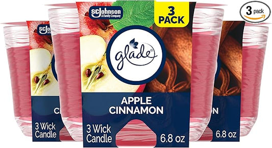 Glade 3-Wick Scented Candle Jar, Apple Cinnamon, Air Freshener Infused with Essential Oils, 6.8 Oz, 3 Count