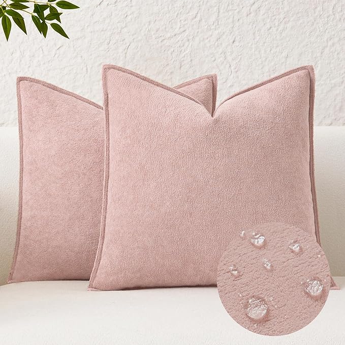 Kevin Textile Valentines Day Decorative Pillow Covers Light Pink 26x26 Inch Pack of 2 Waterproof Soft Boucle Textured Euro Pillowcases Elegant Accent Pillows for Couch Sofa Chair Bed Home