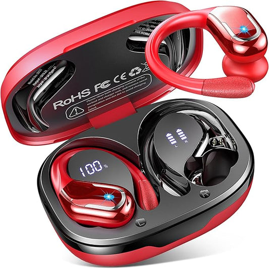 Wireless Earbuds Sport, Bluetooth 5.4 Headphones 2026 Bluetooth Earbuds with 75Hrs Stereo, 4 ENC Mic, Over-Ear Buds with Earhooks Noise Canceling Earphones , IP7 Waterproof Headset for Workout/Running