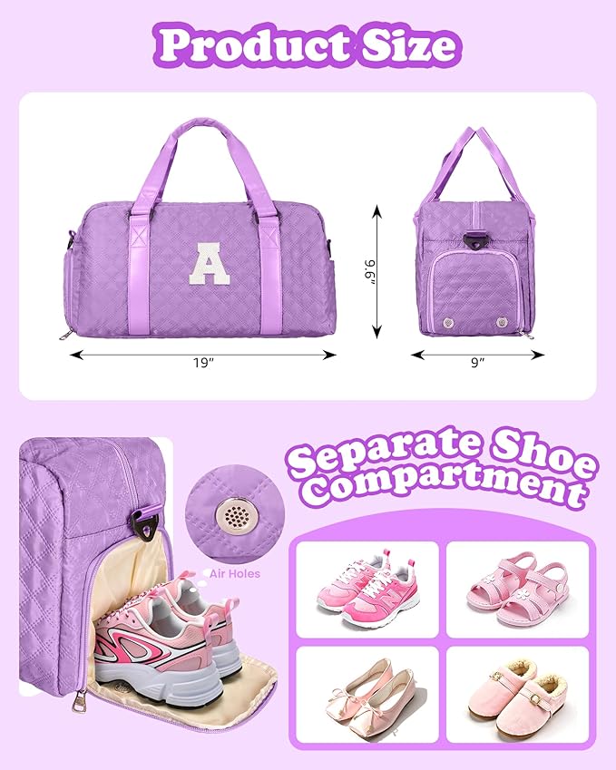 Elilier Personalized Gym Bag for Girls, Kids Travel Duffel Bag, Graduation Gift Ideas 2025, Monogram Weekender Bag with Shoes Compartment, Monogram others day gifts, Girls Gifts for Kids Friends