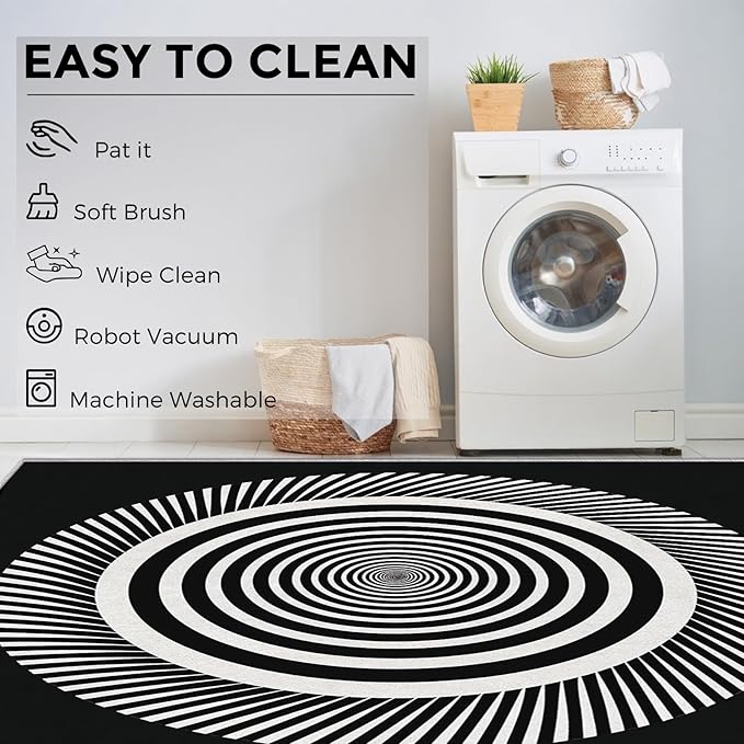 Black and White Circle Rugs for Home Decor, 3x4 ft, Abstract Op Art Area Rugs for Living Room, Soft Non Slip Washable Modern Geometric Carpet Bedroom Decorations Dt-Ghf-31