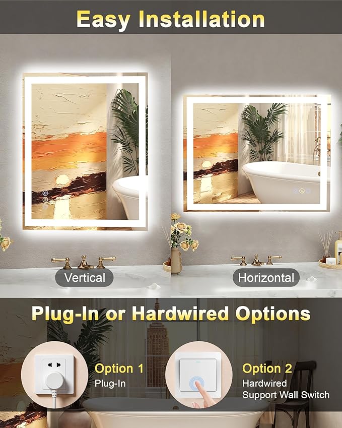 24"x 32" LED Mirror for Bathroom, Front and Backlit Controlled Separately LED Wall Vanity Mirror, LED Vanity Mirror with Lights, Stepless Dimmable, Anti Fog, Tempered Glass, Memory (ETL)