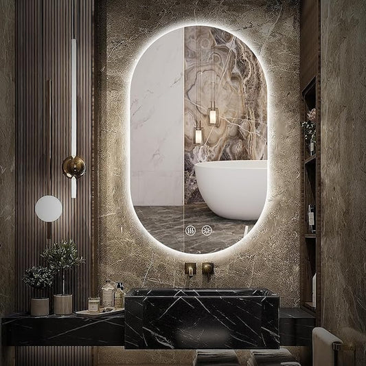Niccy Oval LED Bathroom Vanity Mirror, 40x24inch Frameless Backlit Mirror with Light, Smart Anti-Fog Mirror with Memory Function Dimmable Lighted Mirror