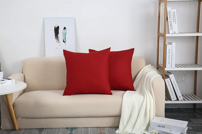 TangDepot Cotton Solid Throw Pillow Covers, 24" x 24" , Deep Red, 1 Count (Pack of 1)