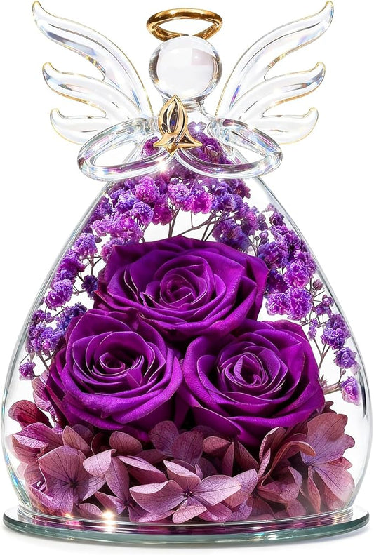 Beferr Valentines Day Rose Gifts for Her Women Mom Gifts for Birthday, Fresh Flowers for Delivery Forever Preserved Rose in Glass Angel Figurine, for Grandma Wife Kids Daughter