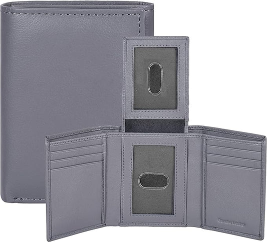 Real Leather Mens Trifold Wallet RFID Blocking Slim Minimalist Front Pocket - Thin & Stylish with ID Window in Gift Box
