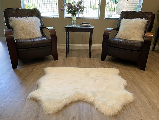 LAMBZY Faux Sheepskin Super Soft Hypoallergenic Silky Shag Rug for Living Room, Kids Room, Sofa (Double Side by Side 3'x4, White)