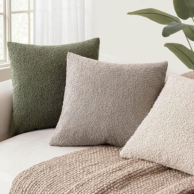 Foindtower Decorative Textured Boucle Throw Pillow Covers Accent Solid Lumbar Pillow Cases Neutral Soft Cozy Couch Cushion Case for Chair Sofa Bedroom Living Room Home Decor 12x20 Inch,1PC,Light Taupe