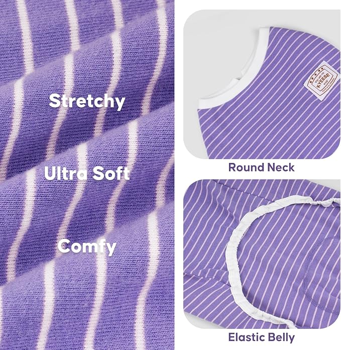 KYEESE Dog Pajamas Striped Clothes Pet PJS Lightweight Doggie Jammies 4 Legs Outfit Soft Dog Pajamas Cozy Pet Clothes Onesie Comfortable PJS for Medium Dogs Doggie Onesie,Purple Striped, XX-Large