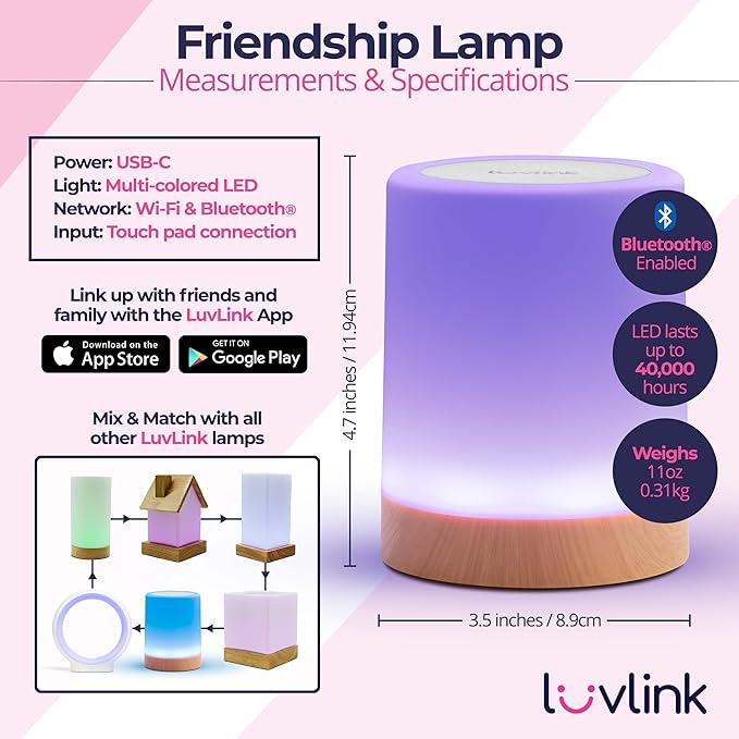LuvLink Friendship Lamp v2.0 - Long Distance WiFi Touch Lamps for Couples, Friends & Family | Stay Connected from Anywhere – Easy App Setup – No Subscription (Set of Three)