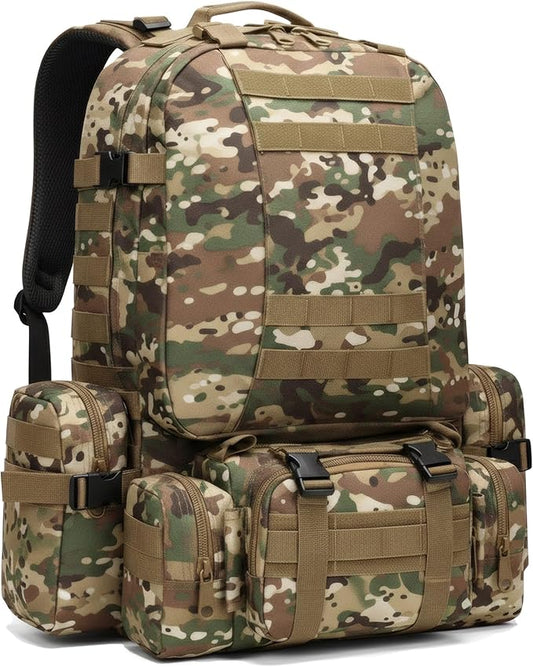 Military Tactical Backpack for Men 60L Waterproof Bug Out Bag Survival Rucksack Go Bag Emergency Molle System Army 3 Day Assault Pack for Hiking Hunting Camping CP