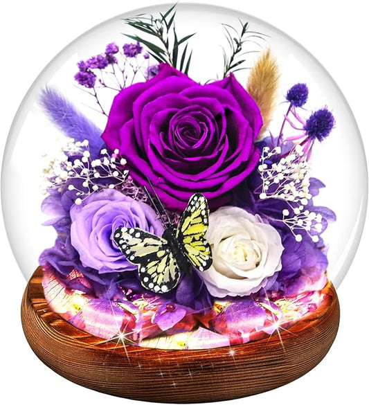 Purple Rose Valentines Day Gifts for her | Forever Rose Gift for Grandma Mom Birthday | Flowers for Delivery Long-Lasting Real Flowers in Glass Dome | Gifts for Women Birthday Mothers Day Christmas