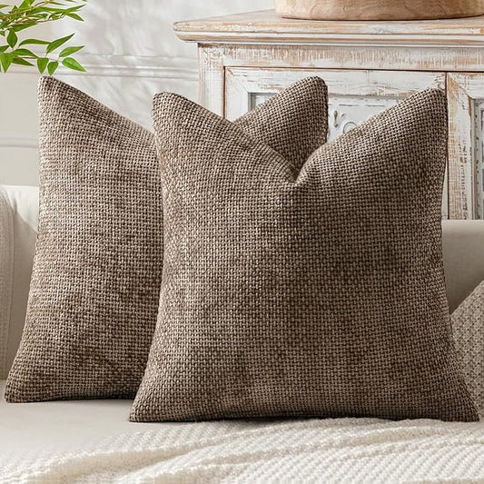 MIULEE Pack of 2 Couch Throw Pillow Covers 18x18 Inch Brown Boho Accent Decorative Pillow Covers Soft Chenille Farmhouse Cushion Covers for Home Decor Bed Sofa Living Room