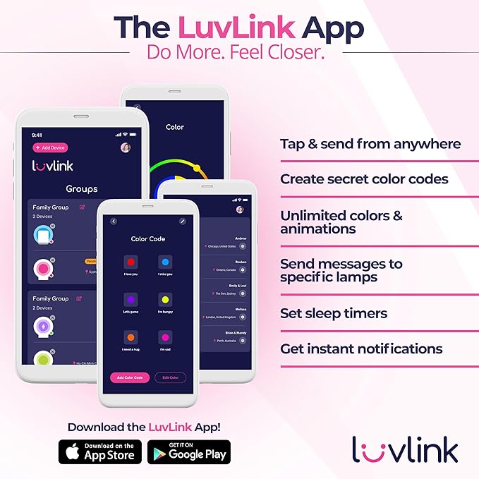LuvLink Friendship Lamp v2.0 - Long Distance WiFi Touch Lamps for Couples, Friends & Family | Stay Connected from Anywhere – Easy App Setup – No Subscription (Set of Four)