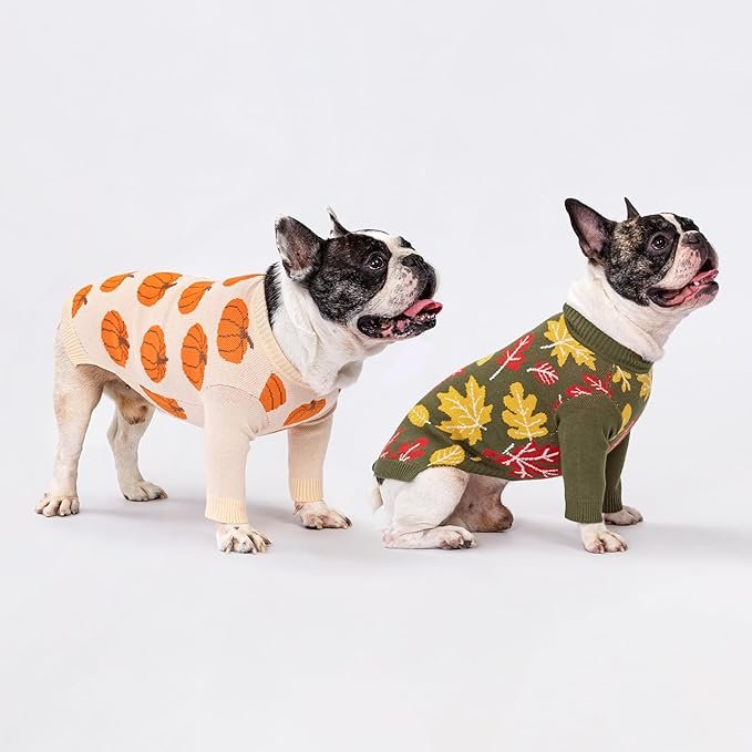 Fitwarm Pumpkin Dog Sweater, Thanksgiving Outfit for Small Dogs Boy Girl, Pet Outfit, Orange, Beige, XXL