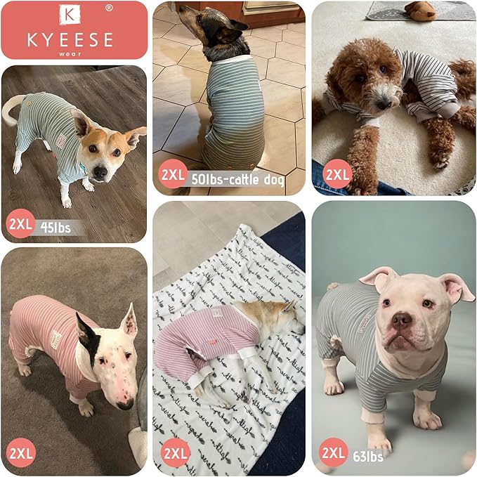KYEESE Dog Pajamas, Striped Pet PJS Velvet Fleece Doggie Jammies, 4 Legs Outfit Soft Dog Pajamas, Cozy Pet Clothes Onesie, Comfortable PJS for Large Dogs,Red Striped,XXX-Large