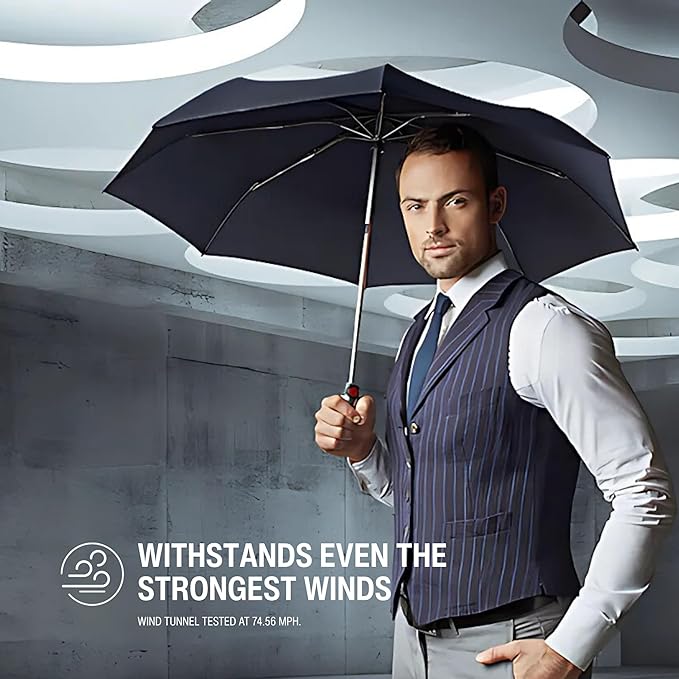 Knirps T.200 Duomatic Compact Rain Umbrella in Elemental Oak – Wind Tunnel Tested to 93 mph, Aluminum Steel Fiberglass Frame, 38in Canopy, OEKO-TEX, High-Performance Automatic Travel Umbrellas