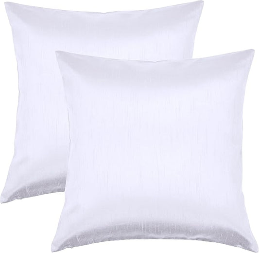 Aiking Home 24x24 Inches Faux Silk Square European Shams, Zipper Closure, White (Set of 2)