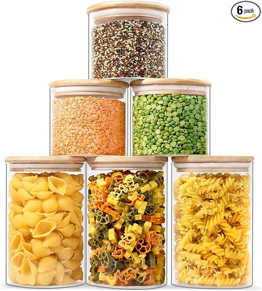 Urban Green Glass Jars with Airtight Lids, Airtight Glass Canisters with Locking Lids, (Bamboo-20oz-30oz)