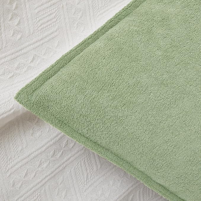 Kevin Textile Spring Waterproof Decorative Pillow Covers Sage Green 24x24 Inch Pack of 2 Soft Boucle Textured Euro Pillowcases Elegant Accent Pillows for Couch Sofa Chair Bed Home Decor Indoor Outdoor