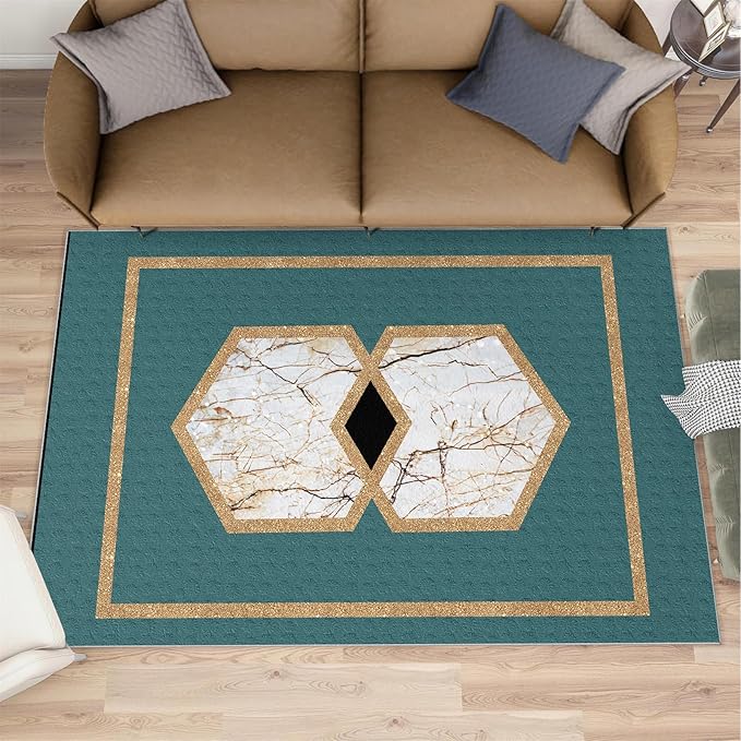 Jadeite Marble Area Rug Abstract Marble Texture Area Rugs for Living Room Light Luxury Stone Crack Carpet Gold Geometric Stripes Outdoor Carpet for Bedroom Living Room 3x4ft