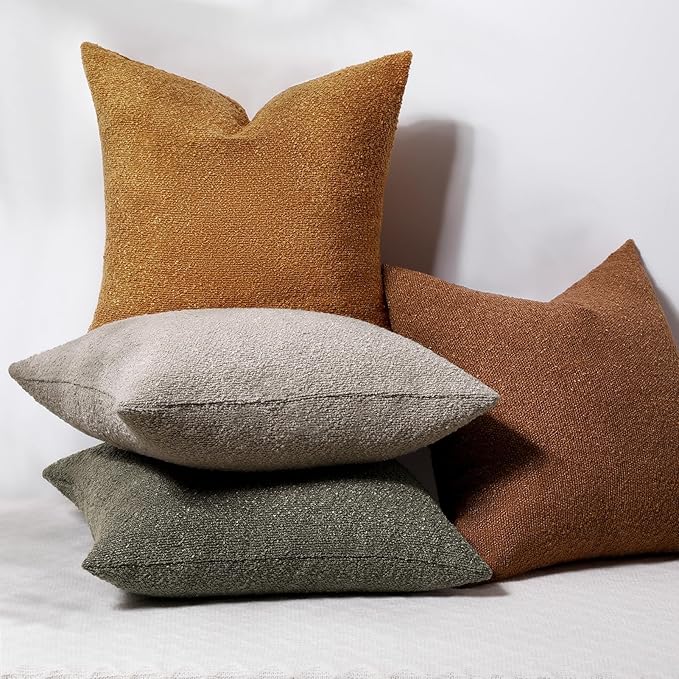Throw Pillow Covers 18 x 18 Inch Set of 2, Accent Soft Boucle Textured Pillow Cover, Decorative Solid Color Cozy Cushion Pillow Case for Couch Bedroom Sofa Living Room Home Decor, Yellow
