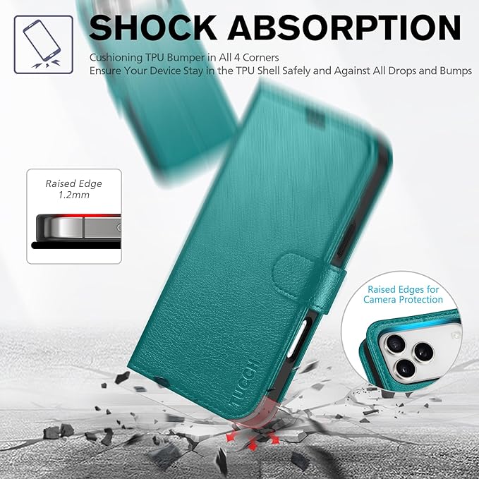 TUCCH Wallet Case for iPhone 17 Pro Max (6.9") 2025, 4 Card Slots | RFID Blocking | Stand | PU Leather | Magnetic Closure | Protective Flip Folio Cover | Shockproof TPU Shell | Cyan