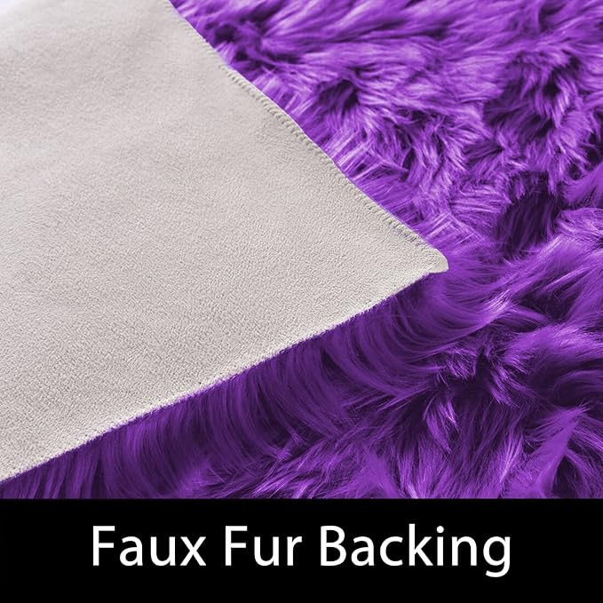 Latepis Purple Sheepskin Large 5x7 Area Rugs for Living Room Throw Rugs for Bedroom Washable Faux Fur Rug Fluffy Fuzzy Boho Rug Home Decor Rectangle