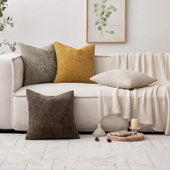 MIULEE Pack of 2 Couch Throw Pillow Covers 22x22 Inch Neutral Dark Brown Boho Accent Decorative Pillow Covers Soft Chenille Farmhouse Cushion Covers for Home Decor Bed Sofa Living Room