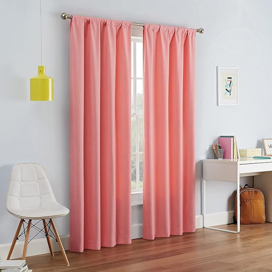 ECLIPSE Kendall Modern Blackout Thermal Rod Pocket Window Curtain for Bedroom or Living Room (1 Panel), 42" x 54", Coral