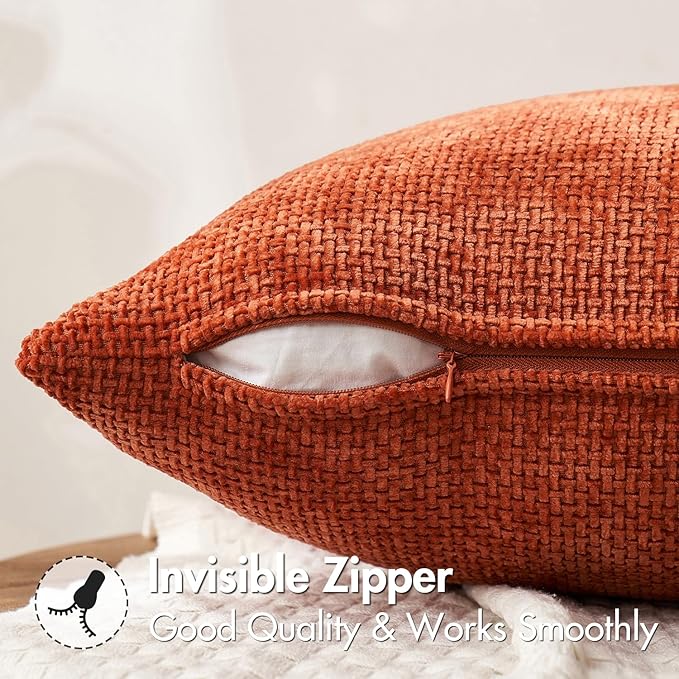 MIULEE Pack of 2 Fall Burnt Orange Decorative Pillow Covers 20x12 Inch Soft Chenille Couch Throw Pillows Farmhouse Cushion Covers for Home Decor Sofa Bedroom Living Room
