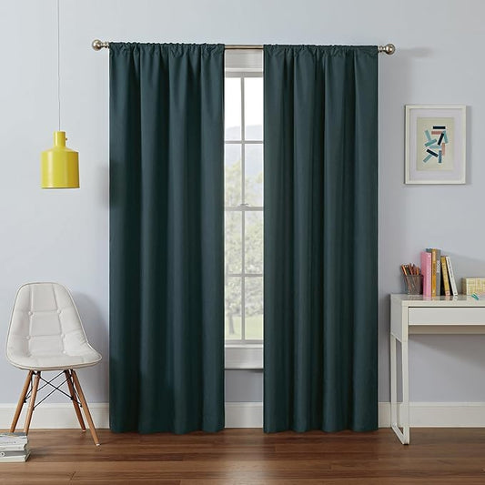 Eclipse Kendall Modern Blackout Thermal Rod Pocket Window Curtain, Insulating & Noise Reducing Curtains for Bedroom or Living Room (1 Panel), 63 in Long x 42 in Wide, Teal