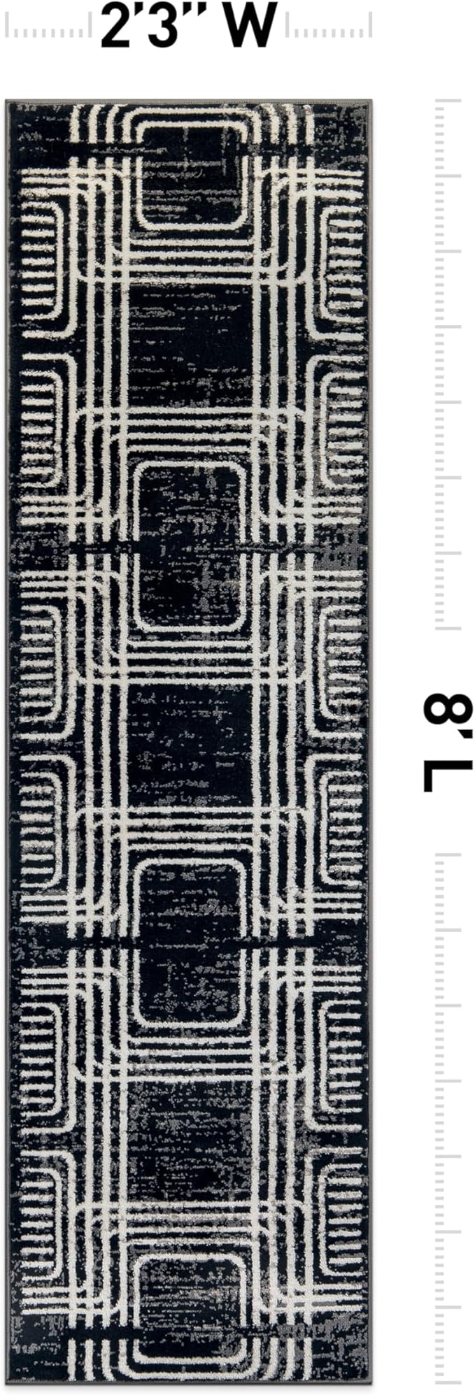Rugshop Black and White Geometric Area Rug – Abstract Curved Line and Square Pattern Carpet for Living Room, Bedroom, or Office – Contemporary Soft Floor Décor 2' 3" x 8' Runner Black