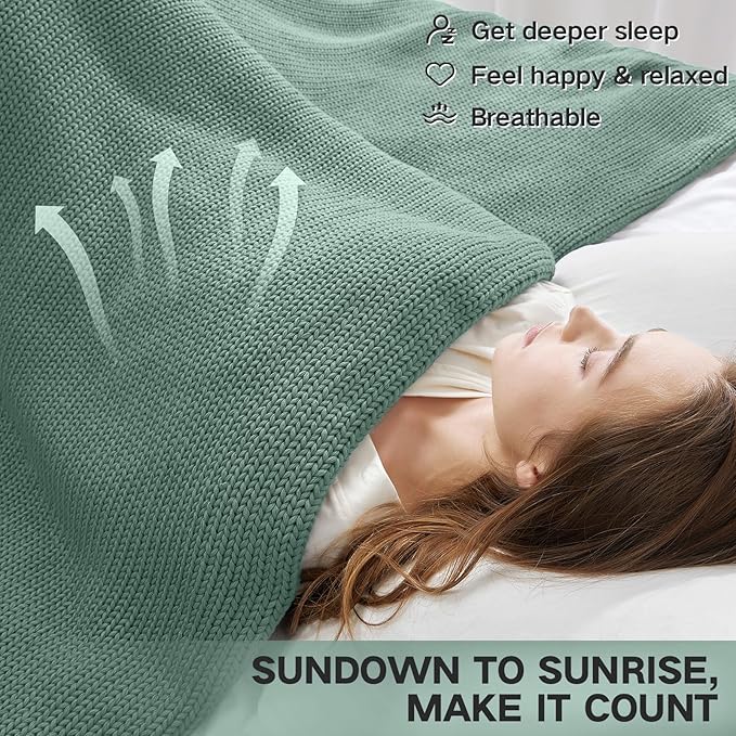 Guohaoi Knitted Weighted Blanket for Adults (Haze Green 48"x72" 10lbs) No Beads Cooling Throw Blanket for Hot Sleepers, Home Decor Breathable Chunky Knit Heavy Blanket Use on Full Size Bed
