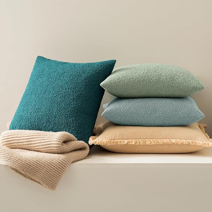 MIULEE 18x18 Inch Decorative Pillow Covers for Couch Bed Set of 2 Textured Boucle Neutral Winter Throw Pillows Greyish Green Accent Solid Cushion Pillowcases Sofa Livingroom Home Decor