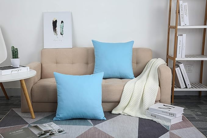 TangDepot Handmade Decorative Solid 100% Cotton Canvas Throw Pillow Covers/Cushion Covers, 45 Colors Available - (20"x20" 2 Pieces, Sky Blue), 2 Count (Pack of 1)