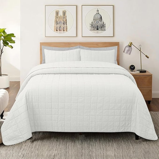 100% Cotton Quilt Sets Super King Size - Soft Lightweight Quilt Bedding Set for Bedroom Decor-Bedspread in Geometric Pattern with 2 Pillow Shams for All Season, 120x128 inches
