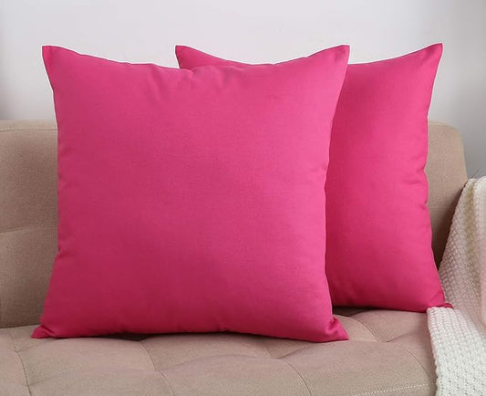 TangDepot Handmade Decorative Solid 100% Cotton Canvas Throw Pillow Covers/Cushion Covers, 45 Colors Available - (20" x20" , Hot Pink, 2 Count (Pack of 1))