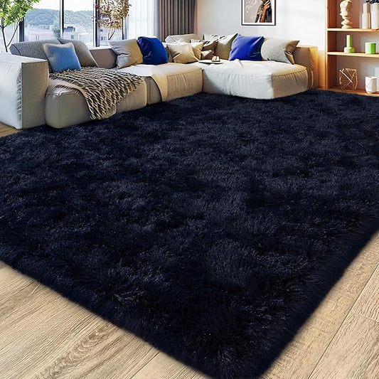Ultra Fluffy Area Rugs for Living Room Bedroom, 6x9 Fuzzy Large Living Room Rugs, Thick Shag Rug for Dorm, Soft Non Slip Kids Girls Boys Rug for Home Decor Aesthetic, Dark Blue