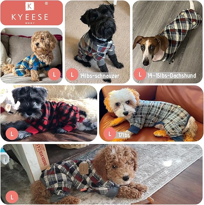 KYEESE Dog Pajamas Comfy Pet Clothes Lightweight Pjs Velvet Doggie Jammies Plaid Dog Pajamas for Small Dogs Boy Girl Soft Coat Stretchy Onesie,Blue, Large