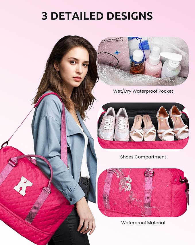 Vogewood Women Gift, Teen Gifts for Girls-Initial Travel Bag with Shoe Compartment, Personalized Weekender Bag, Monogram Overnight Bag for Women, Letter Travel Bag with Makeup Bag (Letter A)