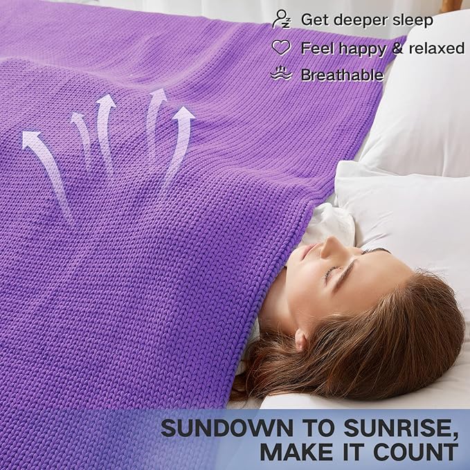 Guohaoi Knitted Weighted Blanket for Adults (Purple 50"x75" 12lbs) No Beads Cooling Throw Blanket for Hot Sleepers, Home Decor Breathable Chunky Knit Heavy Blanket Use on Full Size Bed