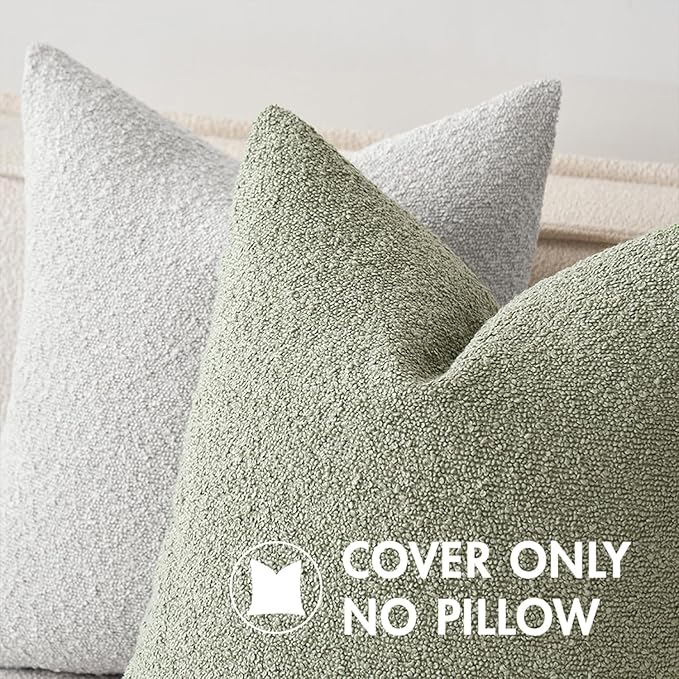 MIULEE 18x18 Inch Decorative Pillow Covers for Couch Bed Set of 2 Textured Boucle Neutral Spring Throw Pillows Sage Green Accent Solid Cushion Pillowcases Sofa Livingroom Home Decor